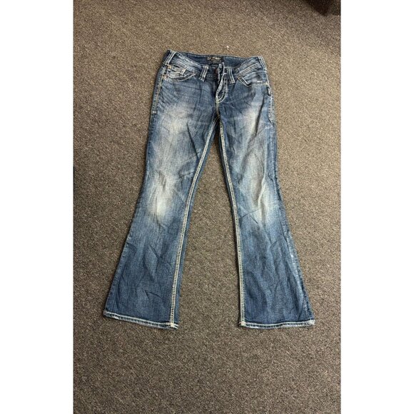 Silver Jeans Suki Surplus Flare Leg Womens 27x30 Blue Denim Low Rise - Picture 1 of 4